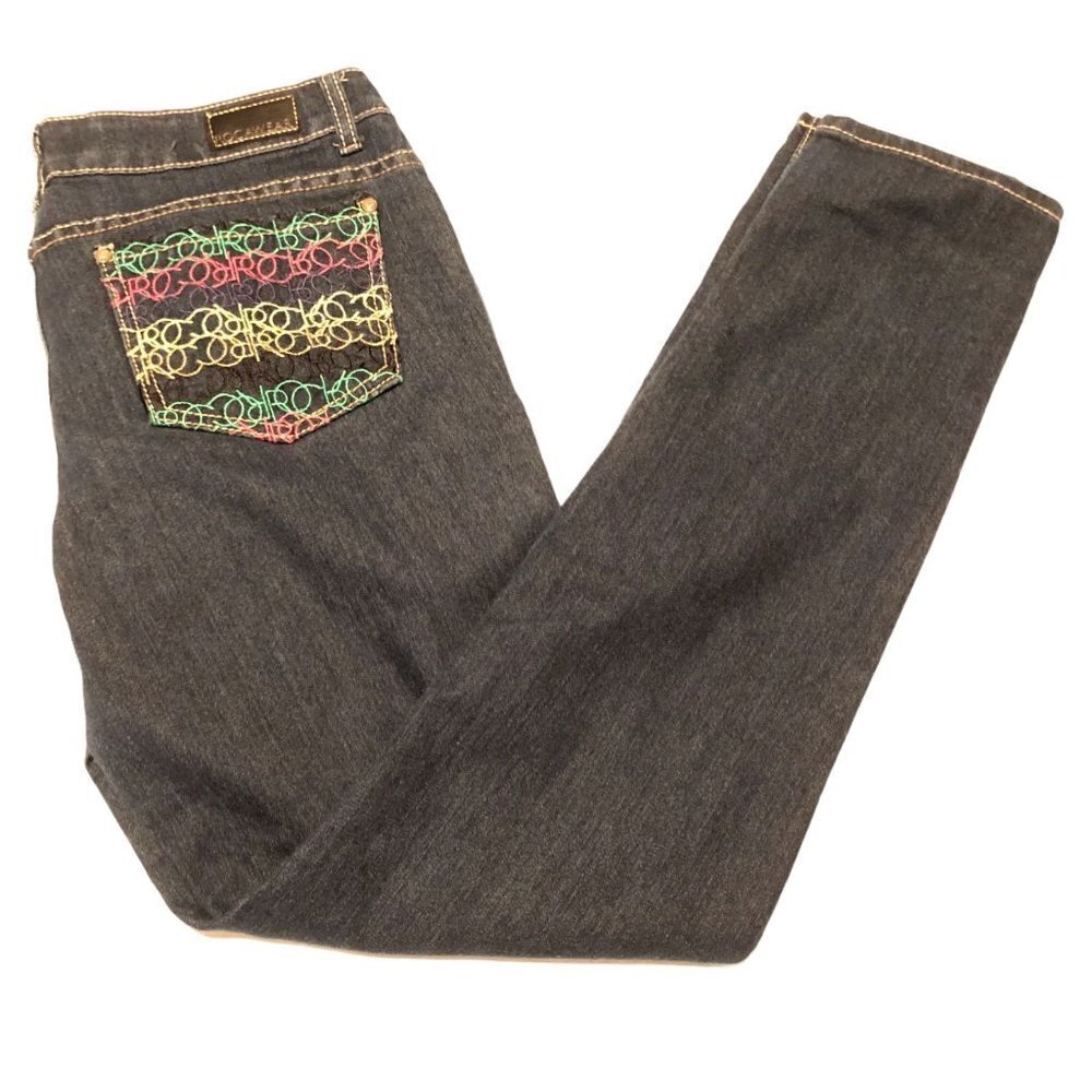 Rocawear Blue Jeans Womens Size 13 Stretch Dark Wash‎ Straight Leg Embroidered